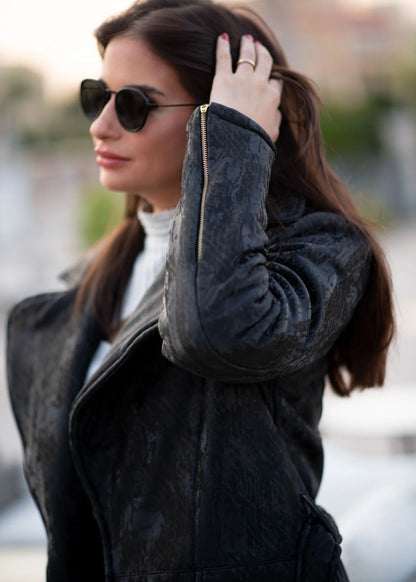3D black leather coat