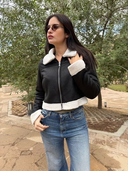 Black leather shearling-lined Jacket