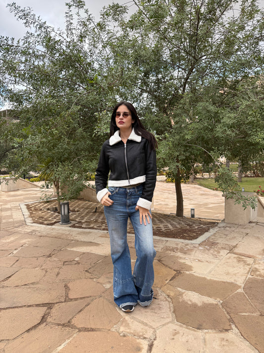 Black leather shearling-lined Jacket