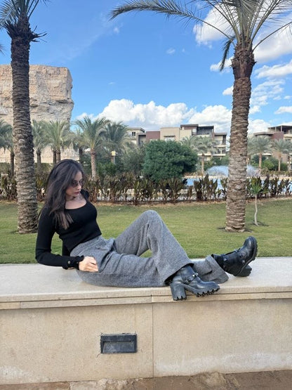 Grey wool wide leg pants