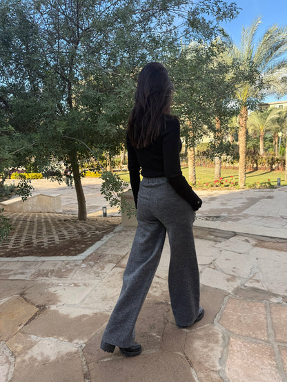 Grey wool wide leg pants