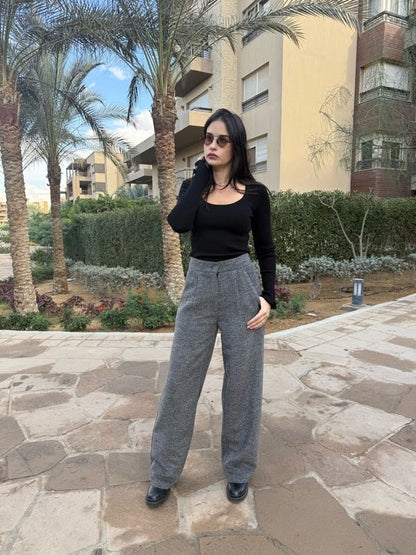 Grey wool wide leg pants