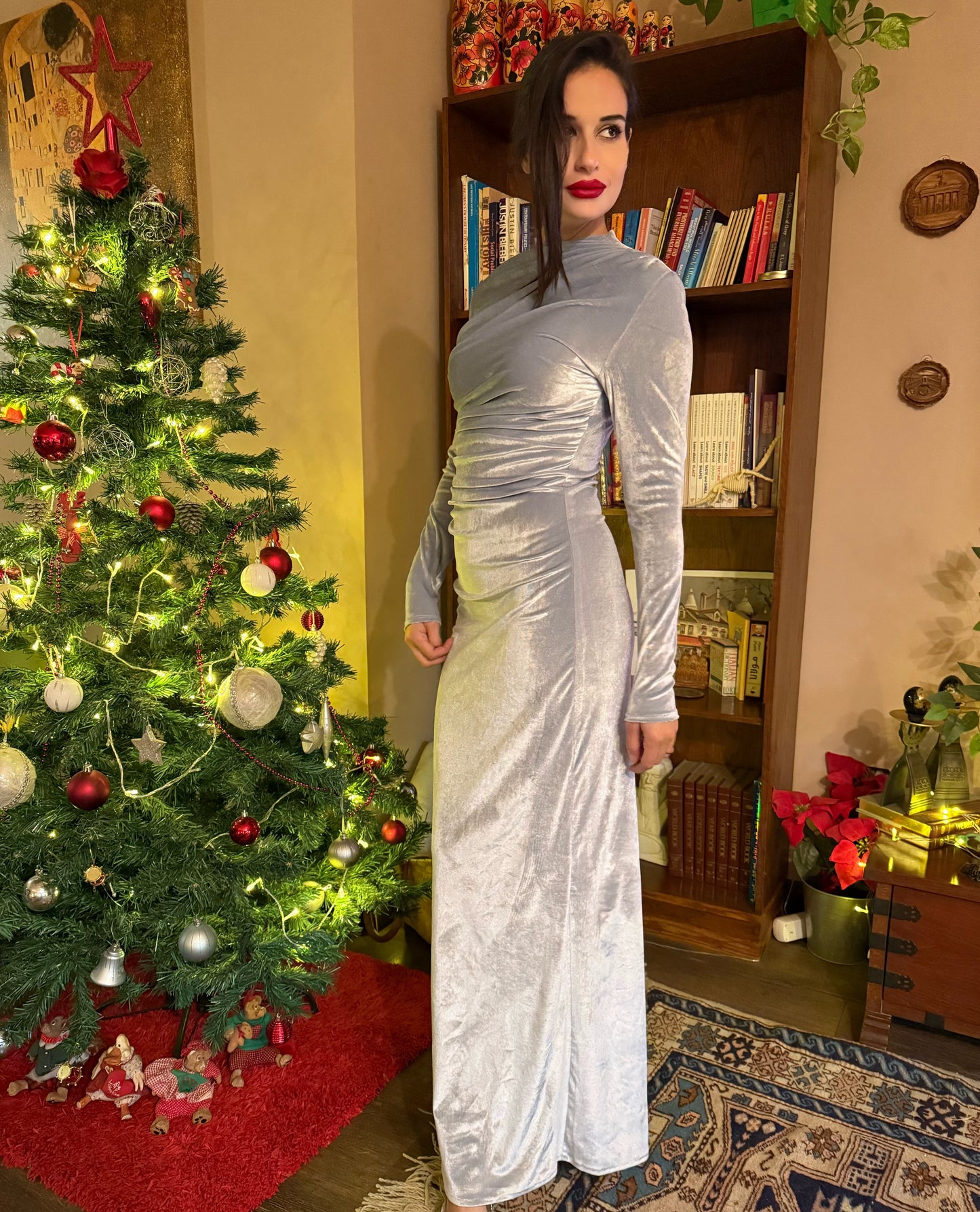 Silver Velvet Midi dress