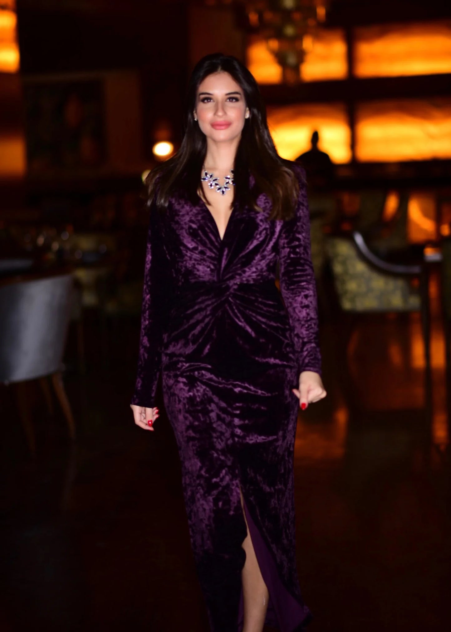 Purple Velvet Midi-Dress