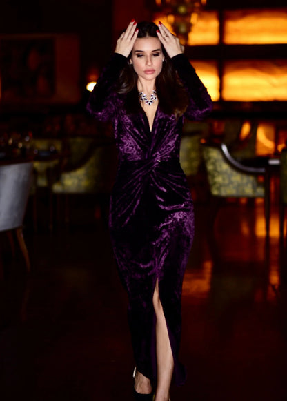 Purple Velvet Midi-Dress