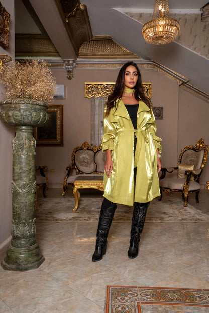 Green Apple Organza Trench Coat