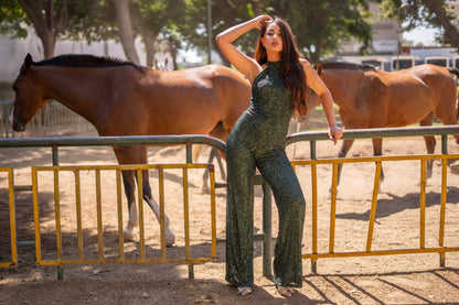 A-cut sequin dark green jumpsuit