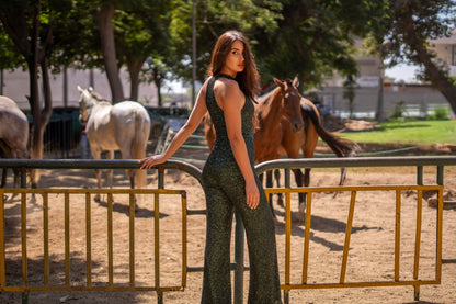 A-cut sequin dark green jumpsuit