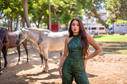 A-cut sequin dark green jumpsuit
