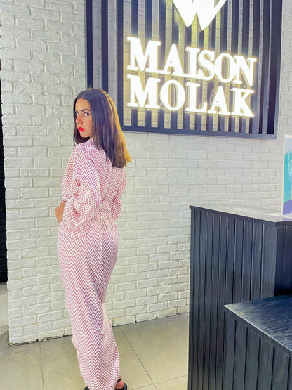 Powder Rose Zigzag Patterned Silk Dress