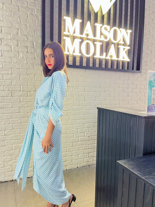 Mint Zigzag Patterned Silk Dress