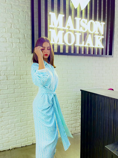 Mint Zigzag Patterned Silk Dress