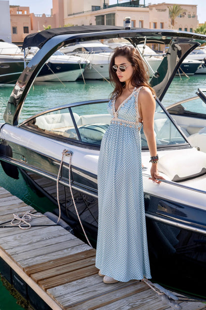 Mint Backless Beach Dress with Shells