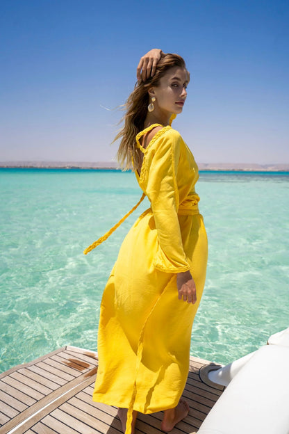 Yellow Lenin Dress with Braids