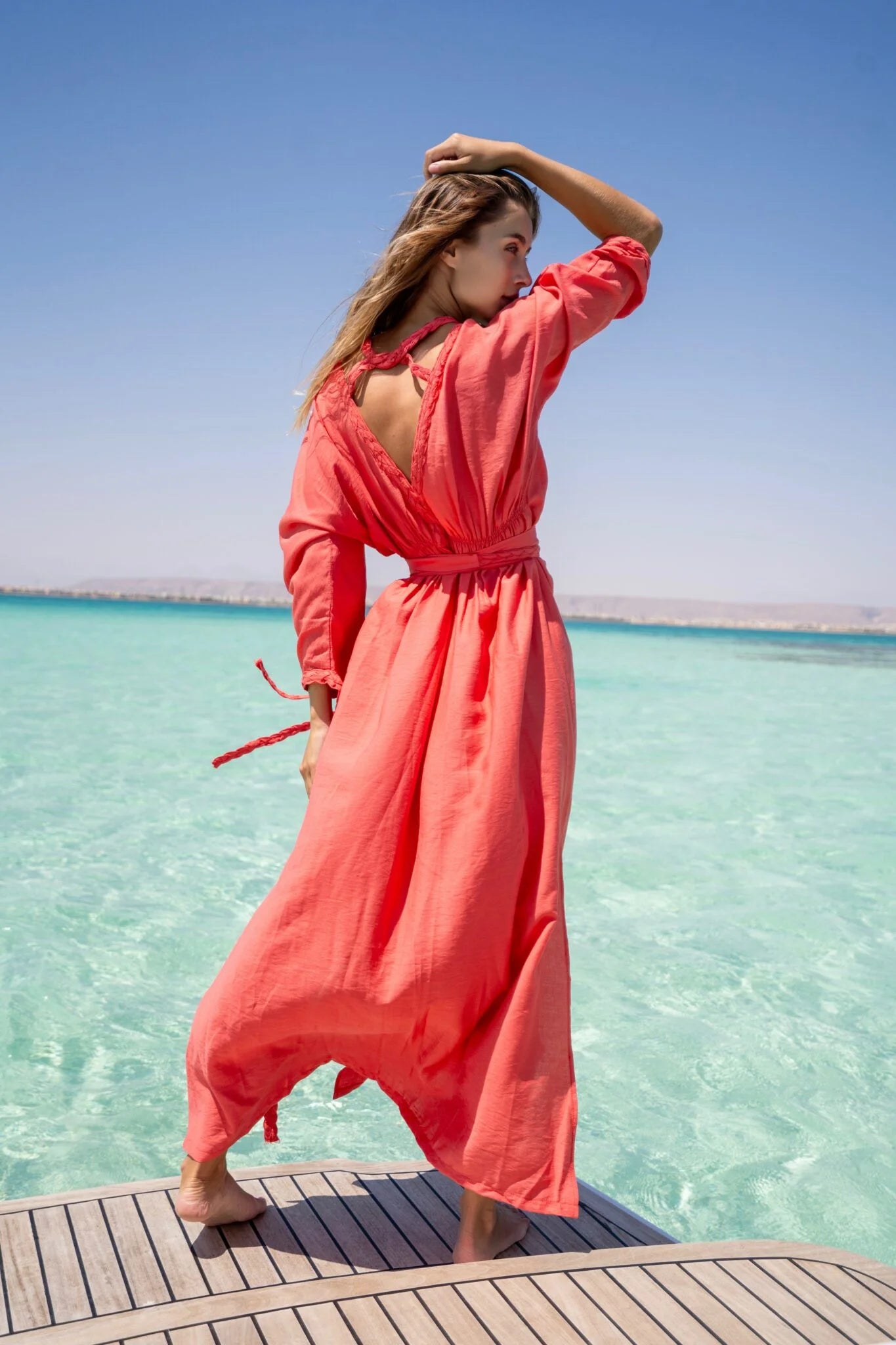 Orange Lenin Dress with Braids
