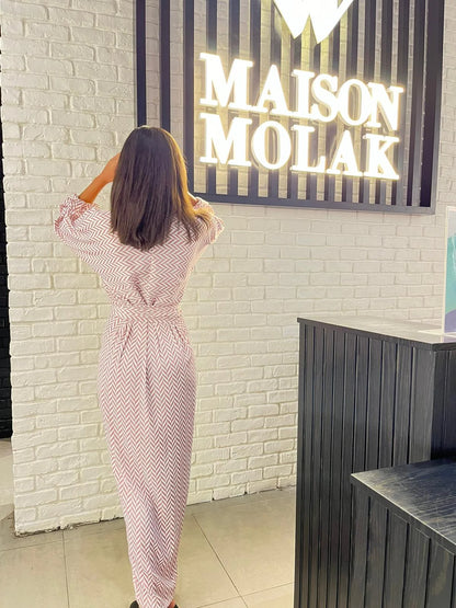 Powder Rose Zigzag Patterned Silk Dress