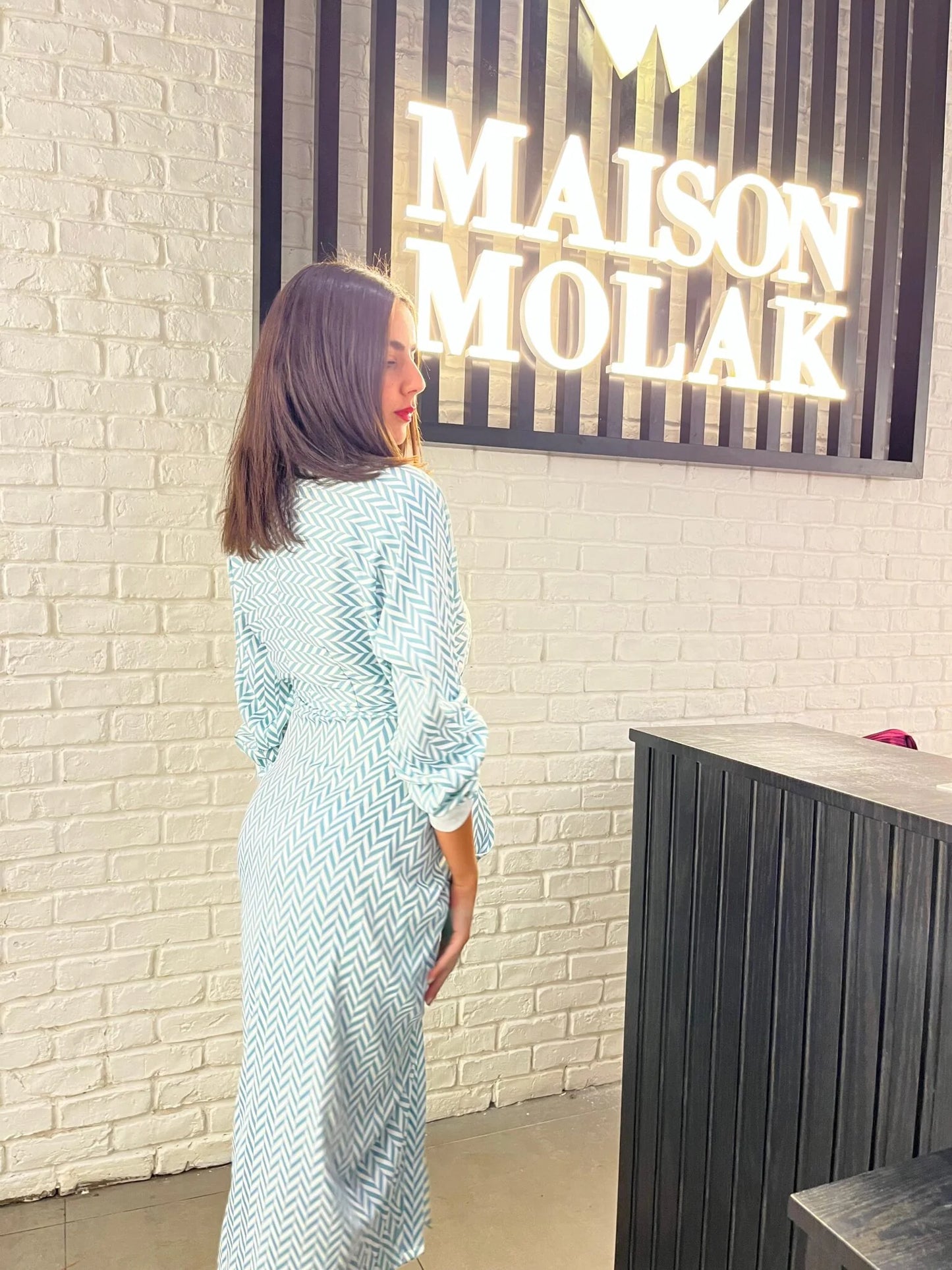 Mint Zigzag Patterned Silk Dress