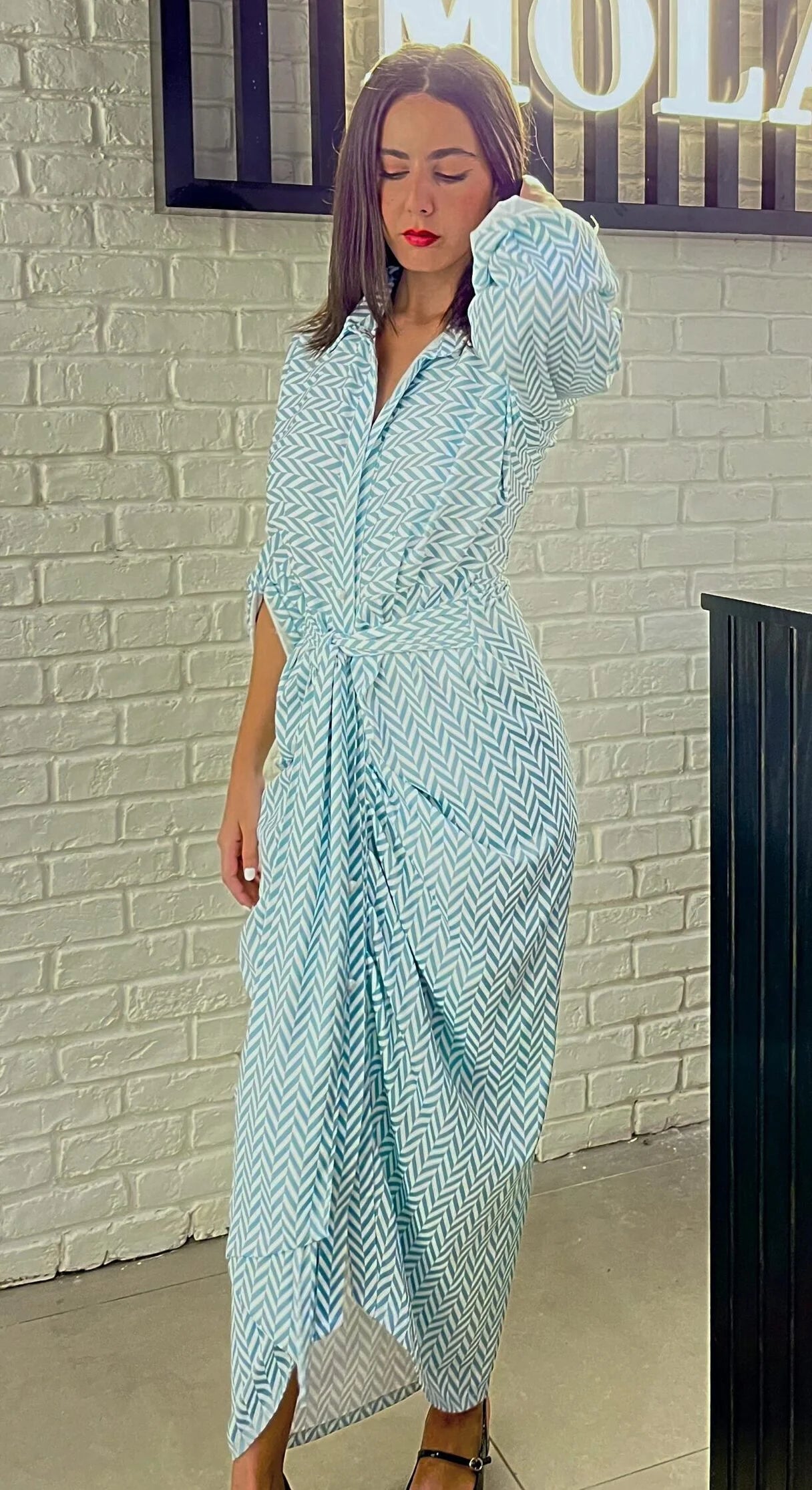 Mint Zigzag Patterned Silk Dress