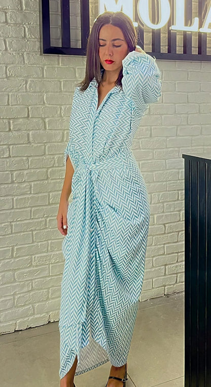 Mint Zigzag Patterned Silk Dress