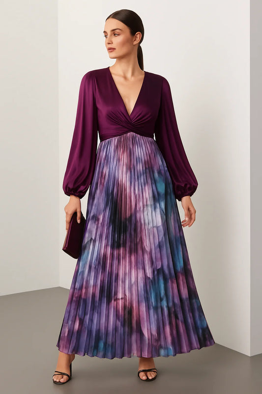 Surplice Floral Maxi Dress With Balloon Sleeves