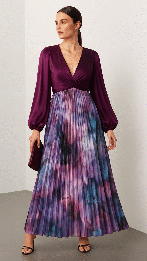 Surplice Floral Maxi Dress With Balloon Sleeves